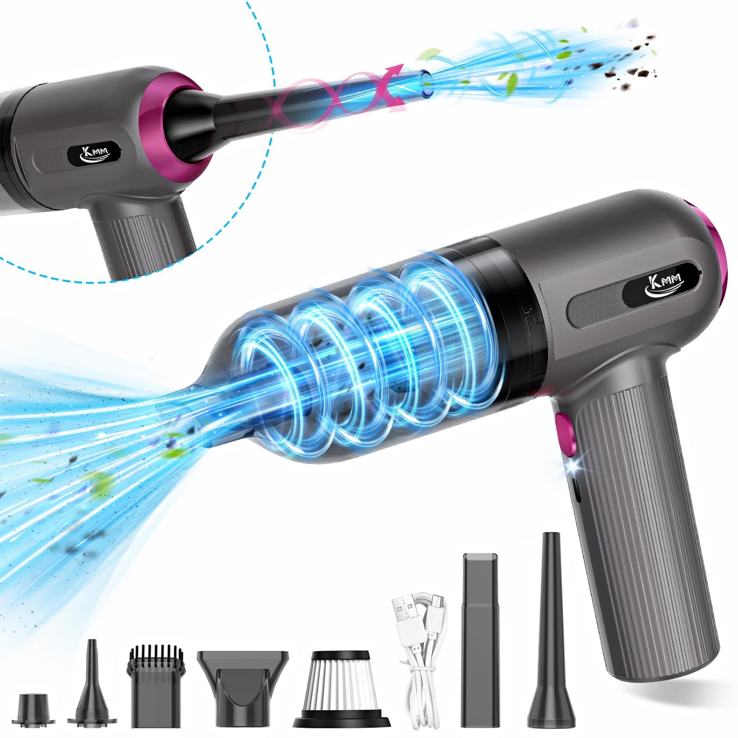 KMM Handheld Car Vacuum Cleaner, 9000Pa Vacuum Cleaner and Air Duster, 120W High Power Hand Held Vacuum with LED Light and Multi-Nozzles for Car, Home, Office, Pet
