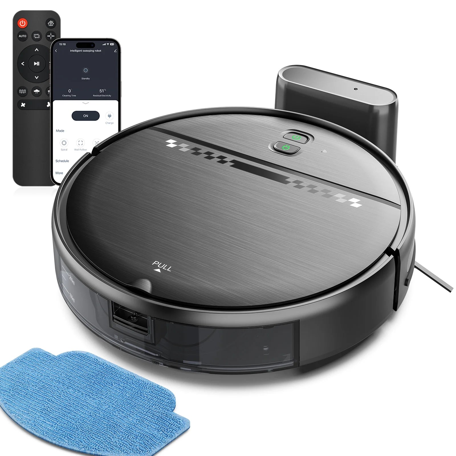 Smart Robot Vacuum and Mop Combo with Wi-Fi App and Remote Control, Black