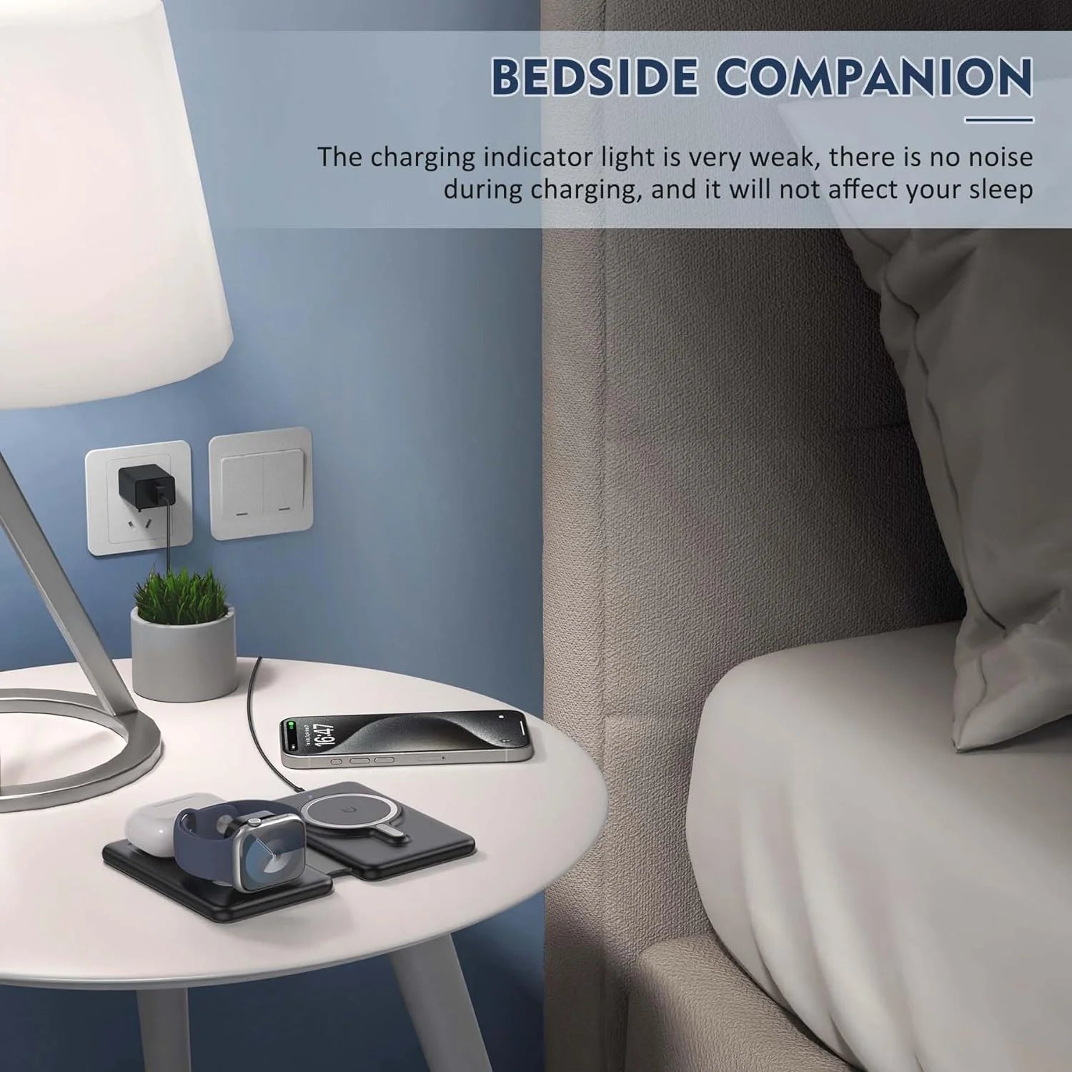 3-in-1 Foldable Wireless Charging Station for iPhone 15/14/13/Pro/Max, Apple Watch Series, and AirPods 3/2/Pro - Black
