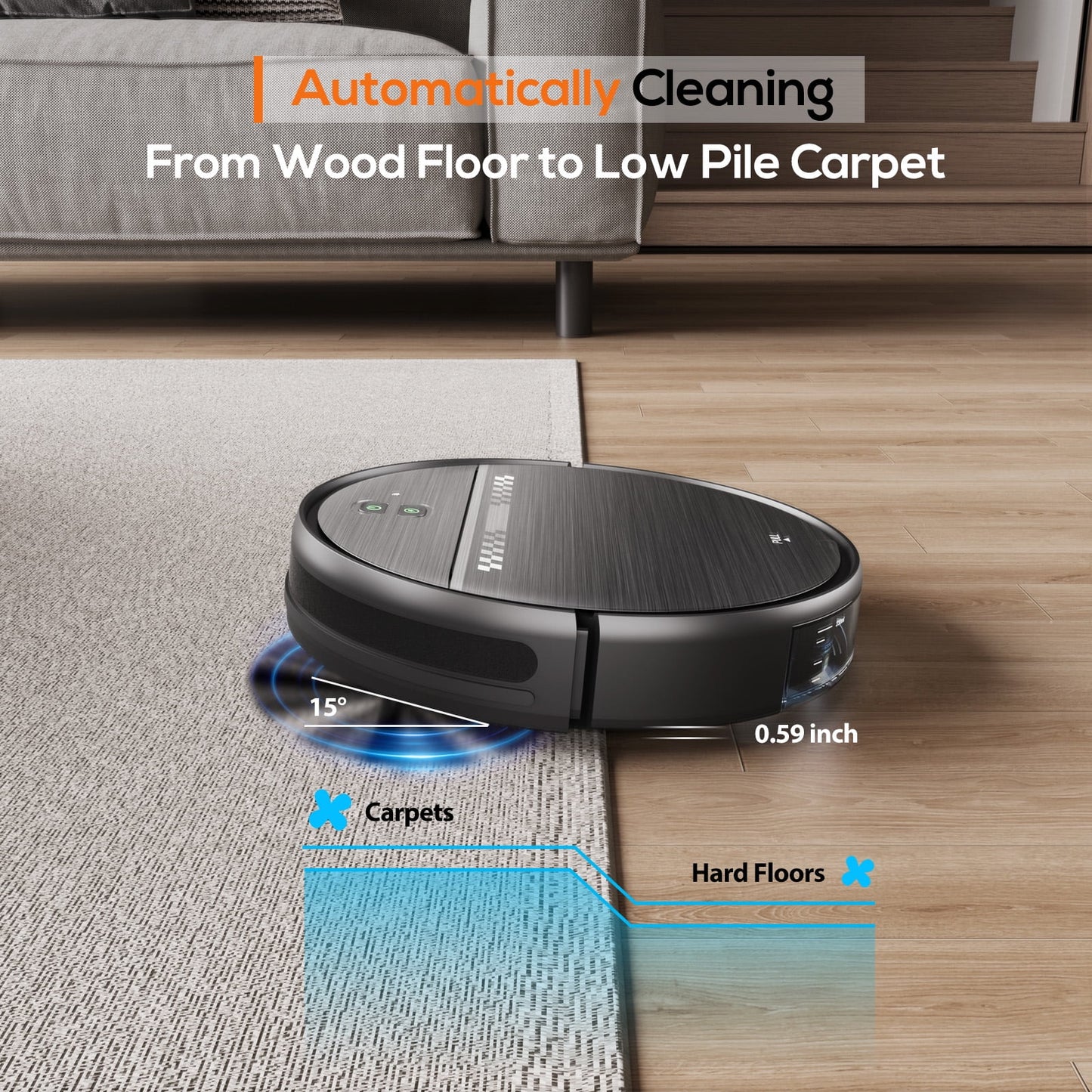 Smart Robot Vacuum and Mop Combo with Wi-Fi App and Remote Control, Black
