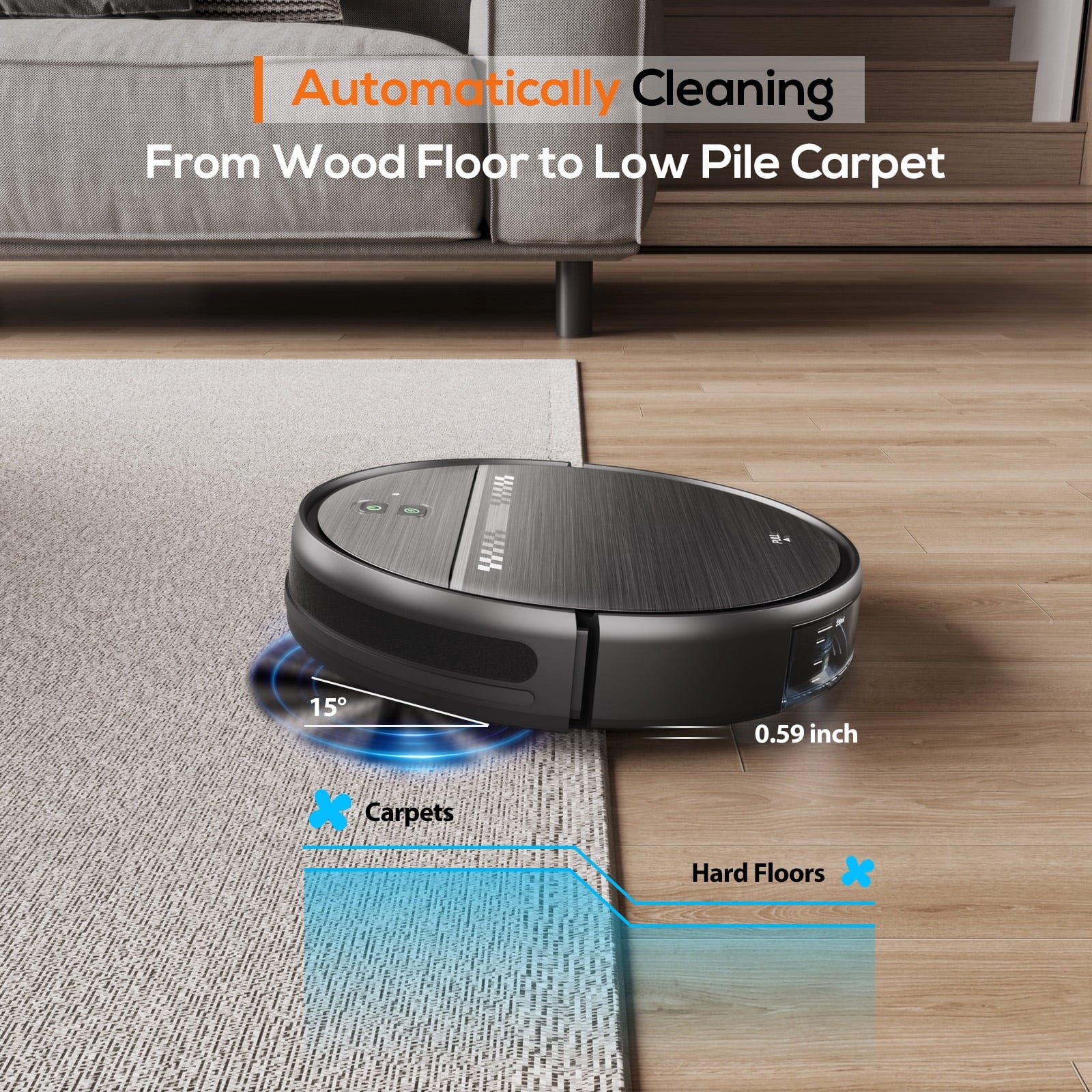 Smart Robot Vacuum and Mop Combo with Wi-Fi App and Remote Control, Black