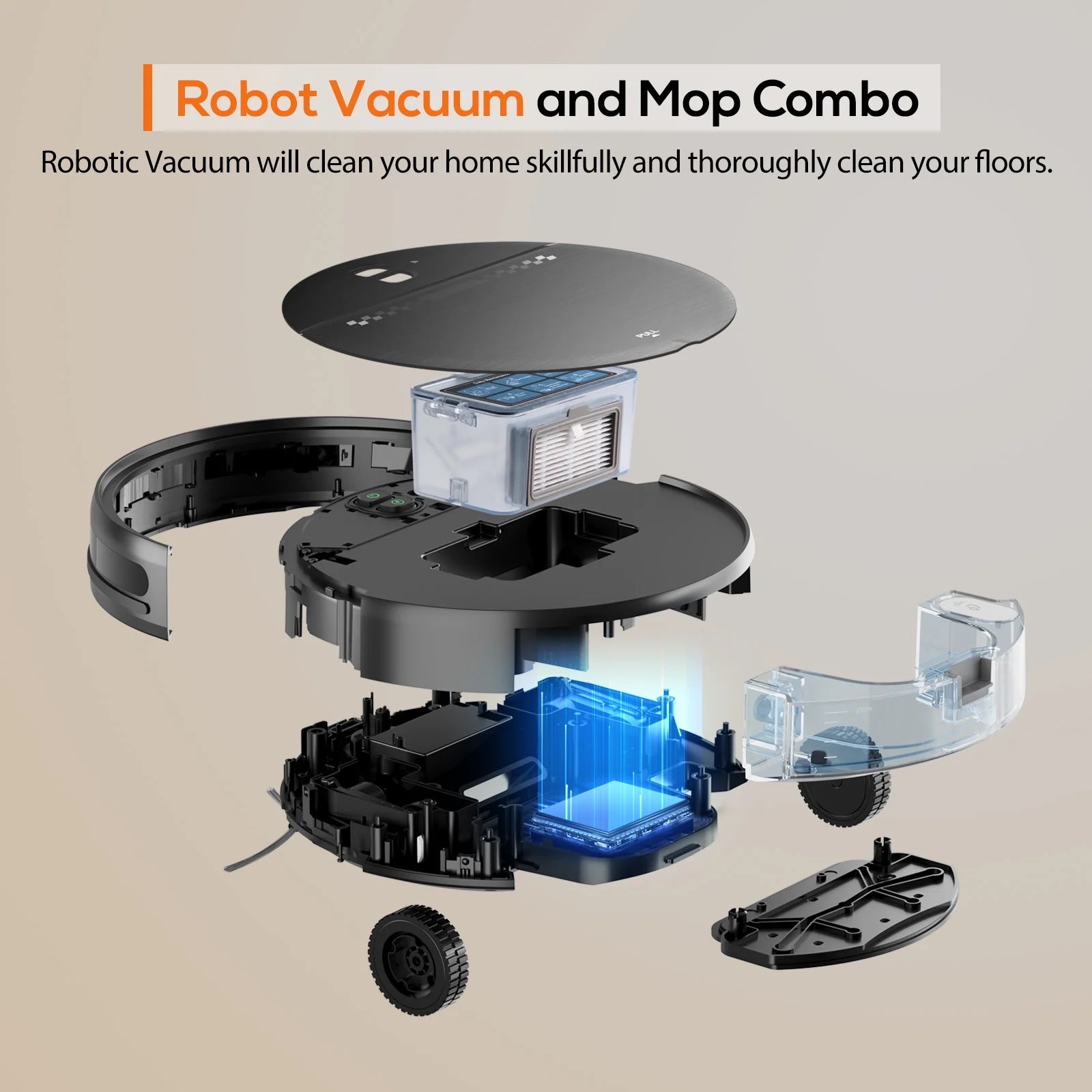 Smart Robot Vacuum and Mop Combo with Wi-Fi App and Remote Control, Black