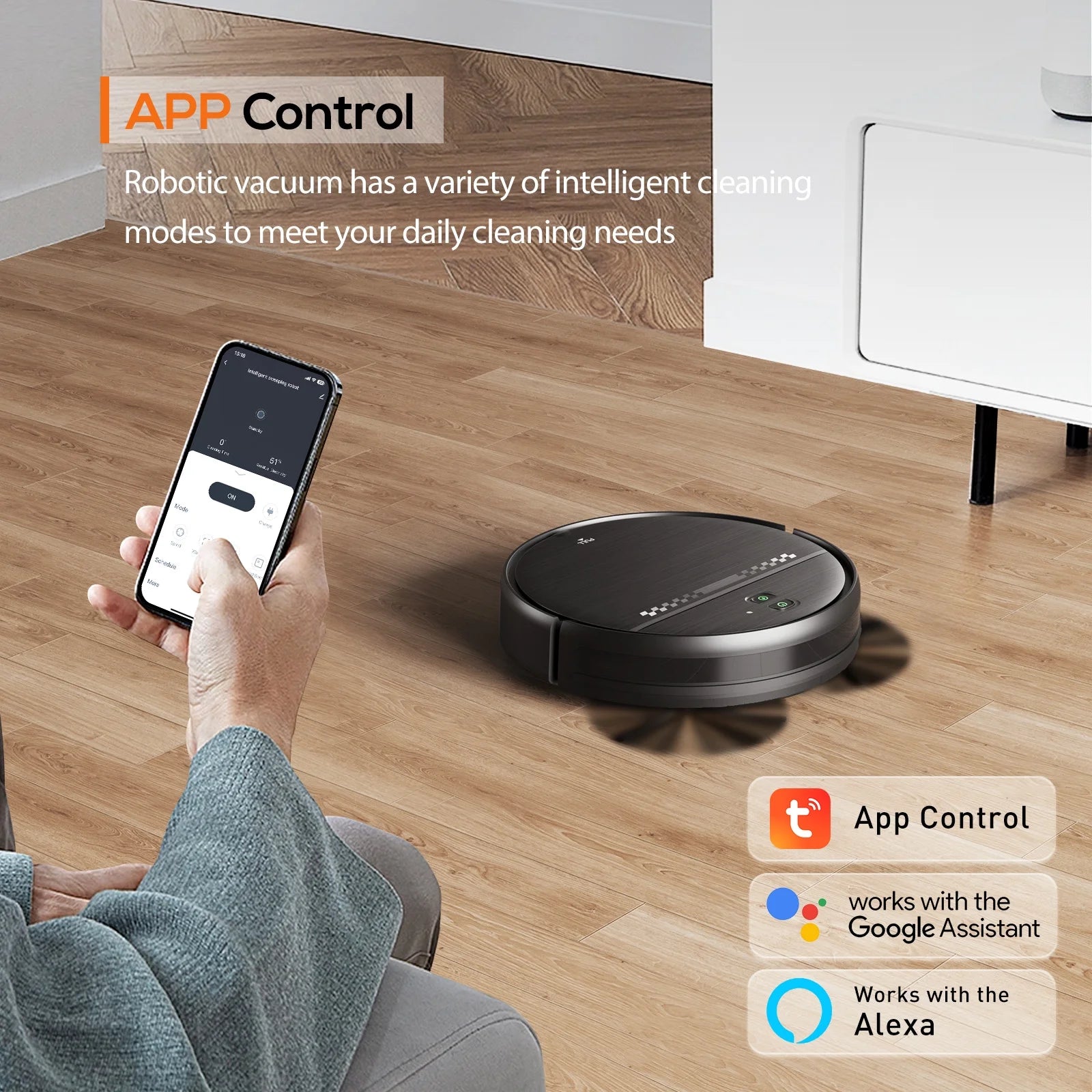 Smart Robot Vacuum and Mop Combo with Wi-Fi App and Remote Control, Black