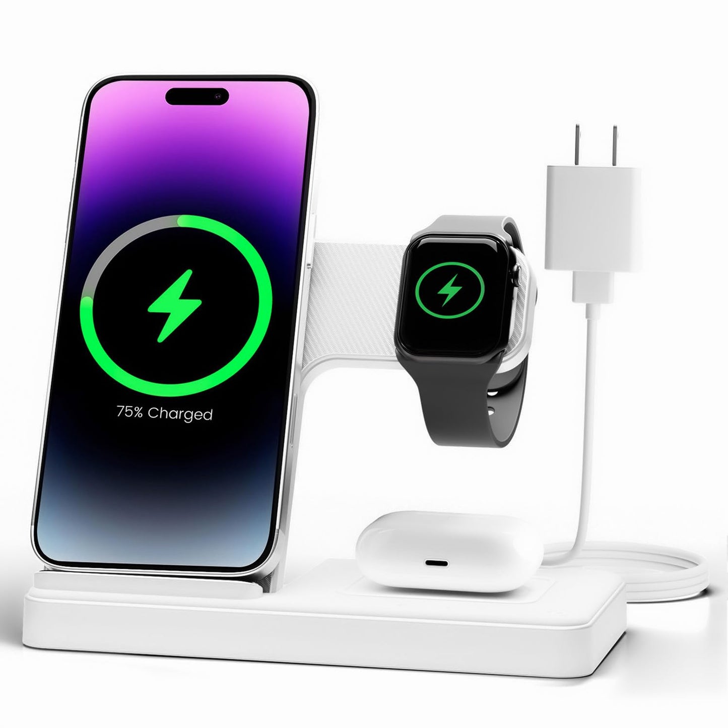 Wireless Charger iPhone Charging Station: 3 in 1 Charger Stand Multiple Devices for Apple - iPhone 16e 16 15 14 Pro Max 13 12 11 - Watch 10 9 8 7 6 5 4 3 2 SE and Ultra Series - Airpods 4 3 2 Pro