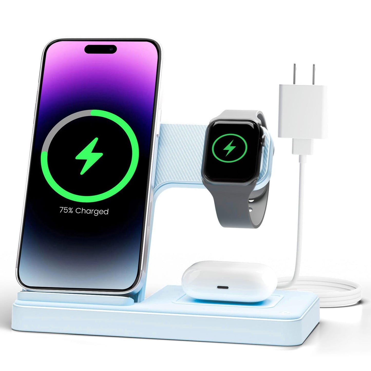 Wireless Charger iPhone Charging Station: 3 in 1 Charger Stand Multiple Devices for Apple - iPhone 16e 16 15 14 Pro Max 13 12 11 - Watch 10 9 8 7 6 5 4 3 2 SE and Ultra Series - Airpods 4 3 2 Pro