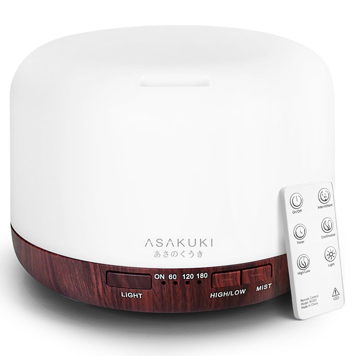 ASAKUKI 500ml Premium, Essential Oil Diffuser with Remote Control, 5 in 1 Ultrasonic Aromatherapy Fragrant Oil Humidifier Vaporizer, Timer and Auto-Off Switch Brown