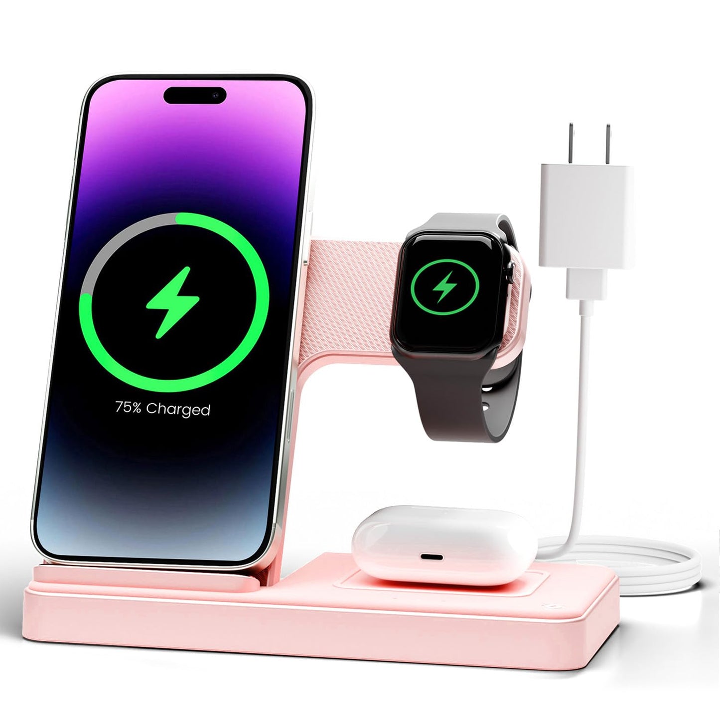 Wireless Charger iPhone Charging Station: 3 in 1 Charger Stand Multiple Devices for Apple - iPhone 16e 16 15 14 Pro Max 13 12 11 - Watch 10 9 8 7 6 5 4 3 2 SE and Ultra Series - Airpods 4 3 2 Pro
