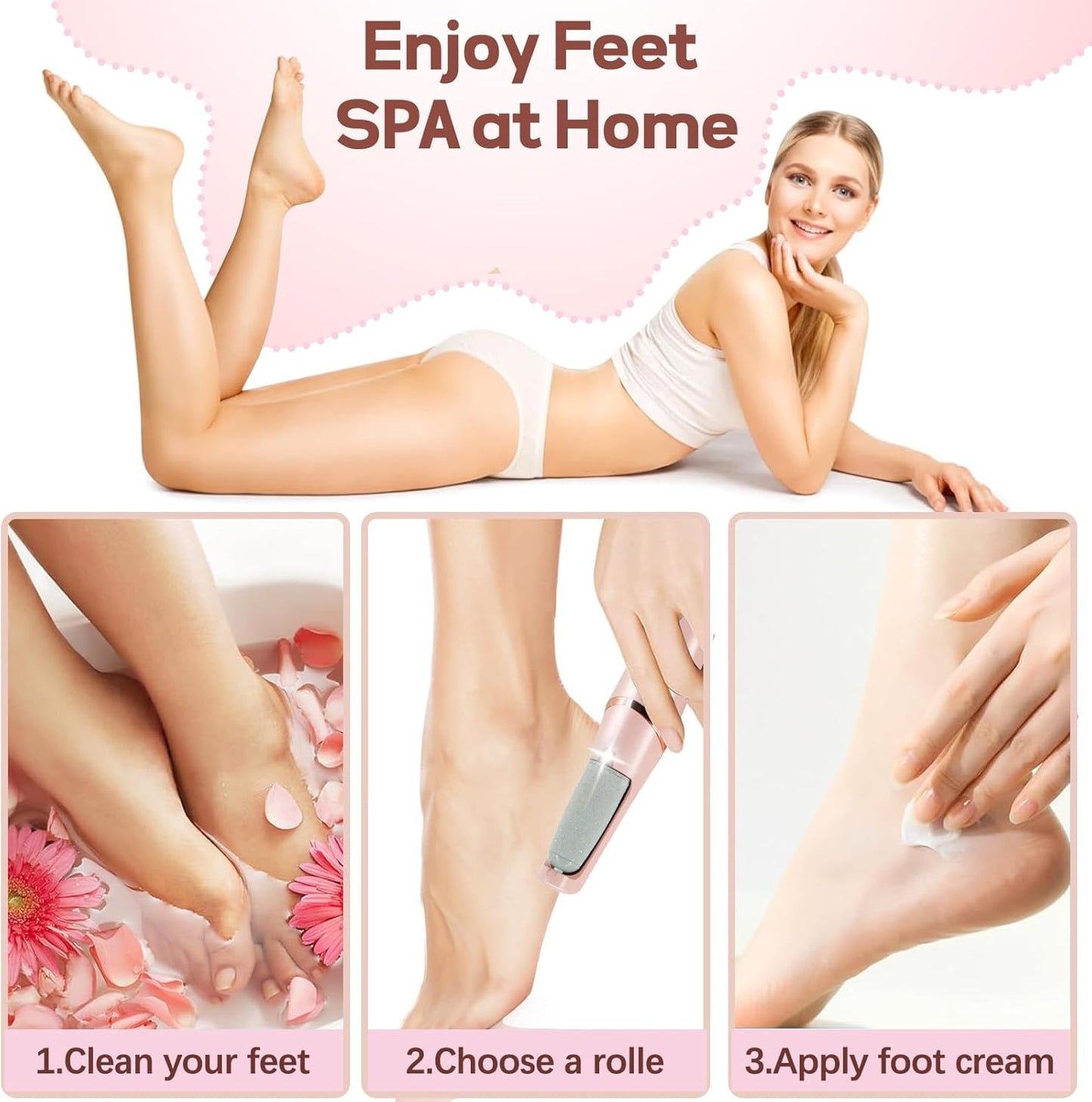 Callus Remover for Feet, ZABOUL Electric Foot Callus Remover Rechargeable Pedicure Tools Smooth Pedicure Wand Electronic Foot File, Feet Care for Removes Dry Hard & Dead Skin Ideal Gift