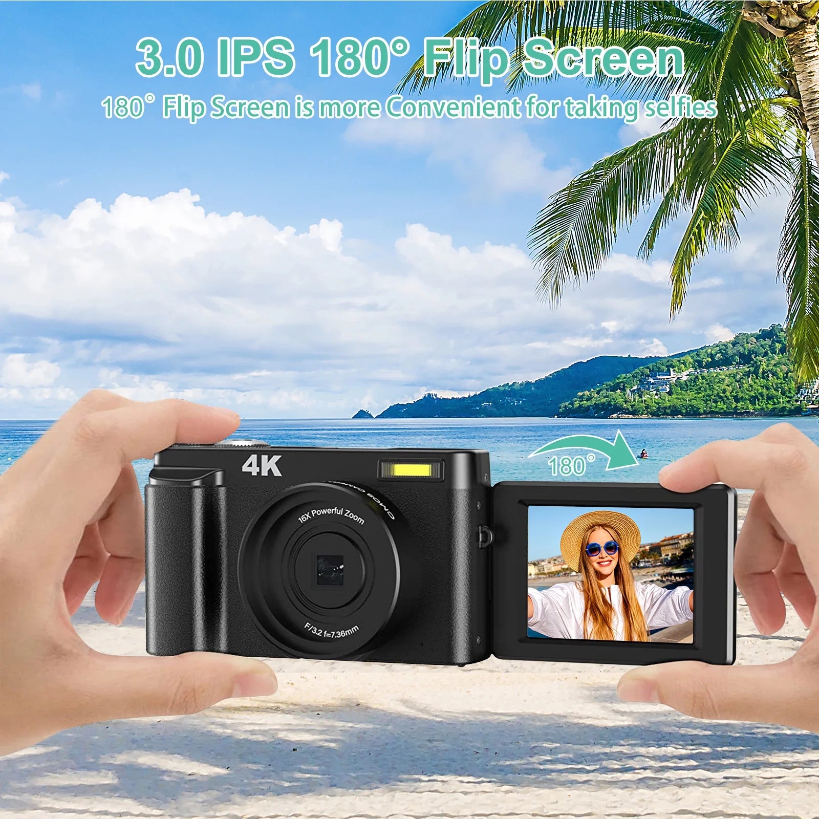 4K Digital Vlogging Camera with 48MP Photography and 16X Digital Zoom, Includes 32GB Memory Card
