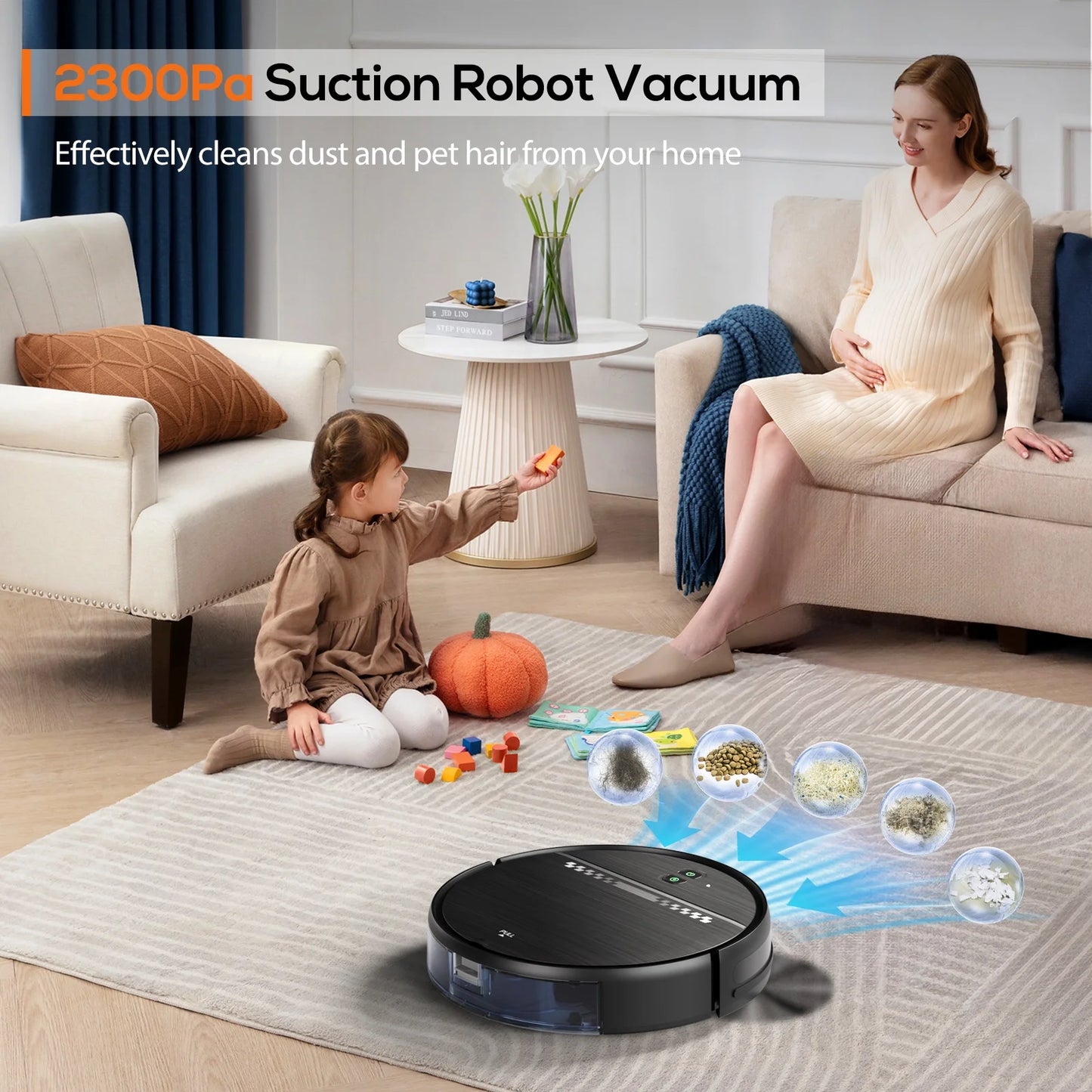 Smart Robot Vacuum and Mop Combo with Wi-Fi App and Remote Control, Black