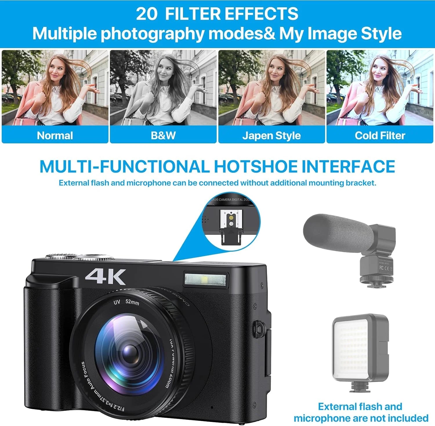 4K Digital Vlogging Camera with 48MP Photography and 16X Digital Zoom, Includes 32GB Memory Card