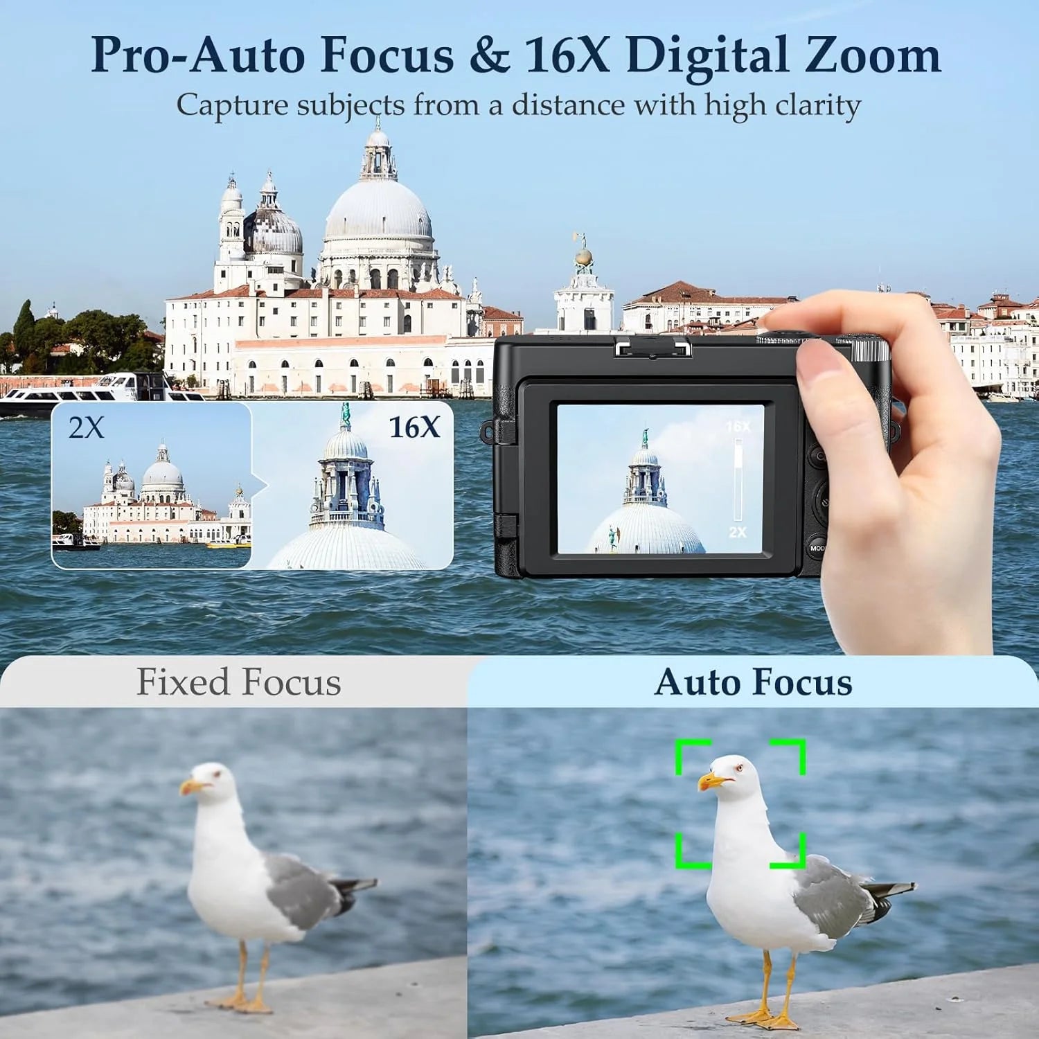 4K Digital Vlogging Camera with 48MP Photography and 16X Digital Zoom, Includes 32GB Memory Card