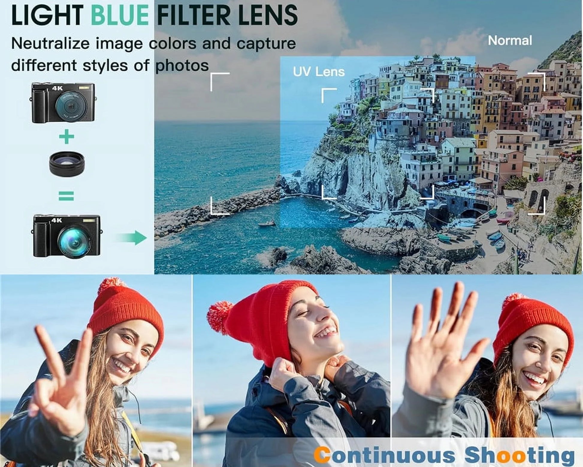 4K Digital Vlogging Camera with 48MP Photography and 16X Digital Zoom, Includes 32GB Memory Card