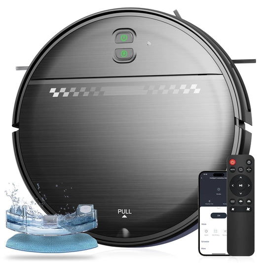 Smart Robot Vacuum and Mop Combo with Wi-Fi App and Remote Control, Black