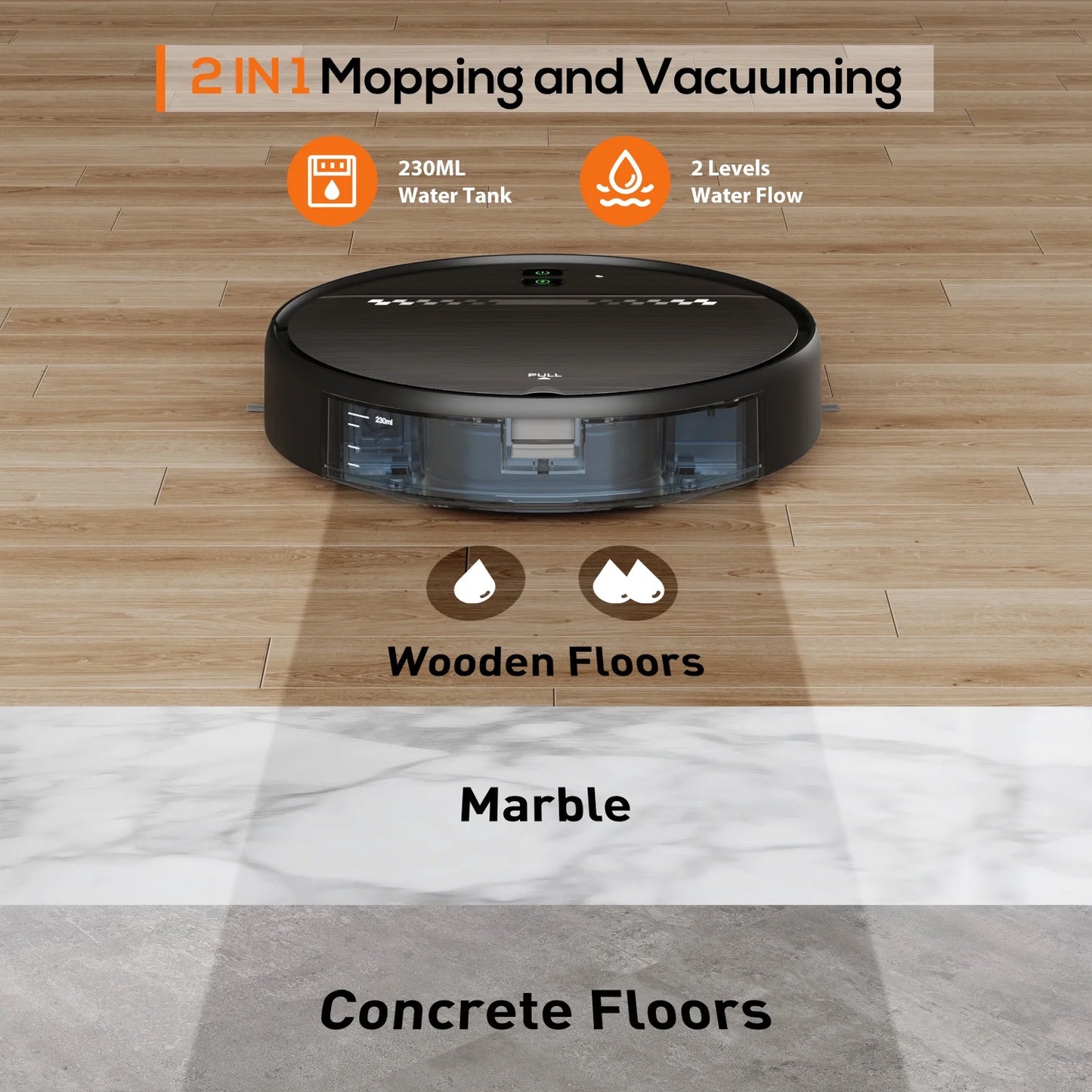 Smart Robot Vacuum and Mop Combo with Wi-Fi App and Remote Control, Black